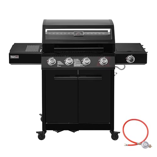 Royal Gourmet 4+1 Brenner Gasgrill Outdoor Gas Grillwagen mit Sichtfenster, Unterschrank, 15,5 kW Campinggrill mit Power-Zonen