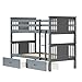 FUQARHY Bunk Bed Twin Over Twin with Storage Drawers, Gray Convertible Wood Twin Bunk Beds with Ladder and Safety Guardrail, No Box Spring Needed (Blue-Gray)
