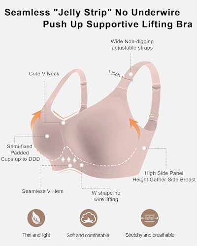 Image of HORISUN Seamless Bras Full Coverage Wireless Push Up Bra for Women No Underwire Comfort V Neck Bralettes with Support