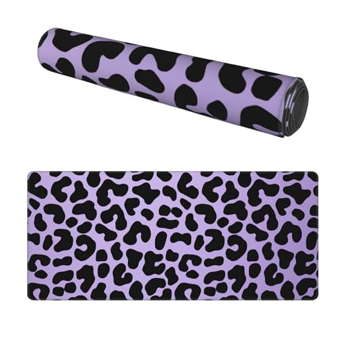 Image of Purple Leopard Print Extended Gaming Mouse Pad, with Stitched Edges Large Mouse Pad Desk Protector, Rubber Base Mousepad Keyboard Mouses Mat for Work Game Office Home- 32 inch X 12 inch Inch