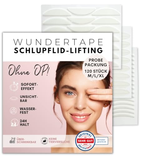 WUNDERTAPE Schlupflider Stripes unsichtbar Schlupflid-Tape Streifen zum Augenlid-Lifting ohne OP! (wasserfest, 24h Halt, double eyelid tapes) Augenlid-Tape (M + L + XL)