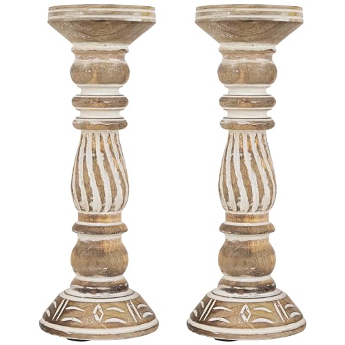 Northlight Set of 2 Etched Antique Style Pillar Candle Holders, 12