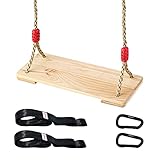 Wooden Swing with Adjustable Rope, Hanging Tree Swing Seat for Kids Adults, Sturdy Wood Swing Chair...