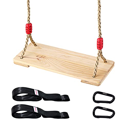 Wooden swing with adjustable rope, hanging tree swing seat for ki…