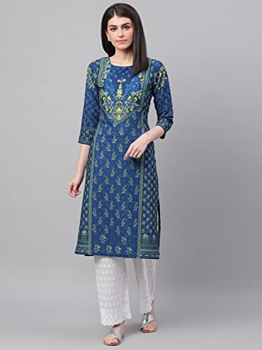 Image of Vaamsi Women's Paisley Printed Straight Kurta (VCK1251 Blue)