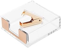 Vista 9 de Soporte de cubo de notas autoadhesivas de acrílico transparente de oro rosa Juego de removedores de grapas dispensador de bloc de notas