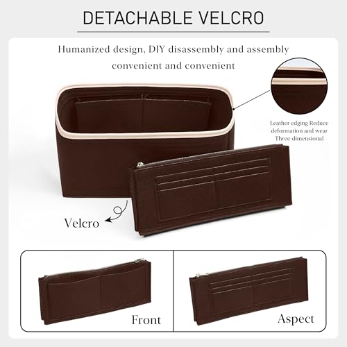 OAikor Purse Organizer Insert Compatible with LV Speedy 30 Bag Insert, Premium Felt Lightweight Bag Organizer with Base Shaper, Tote Handbag Inner Divider Purse Accessories with Zipper Pocket,Brown