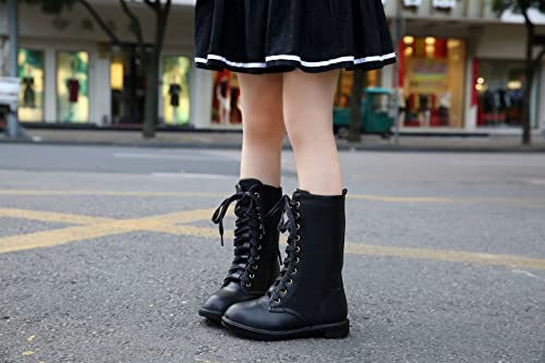 Kkdom Boys Girls Outdoor Casual Shoes Leather Lace-Up Zipper Mid Calf Combat Boots Waterproof Riding Boots #TOP2