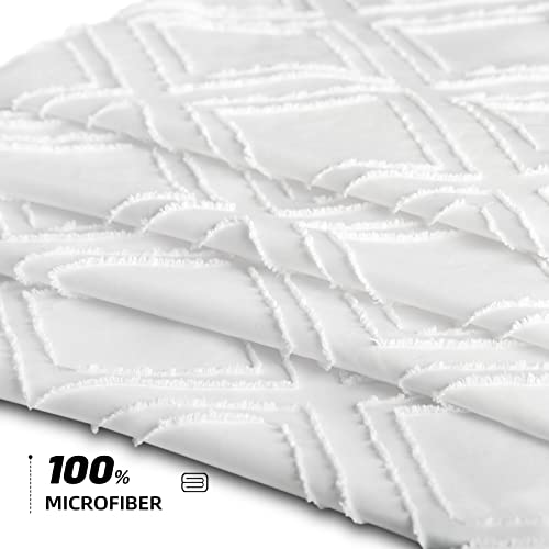 Eachope Diamond Embroidered Fabric Shower Curtain, Farmhouse Style Boho Bathroom Decor, Waterproof & Washable, 72 X 72 Inch, White #TOP3