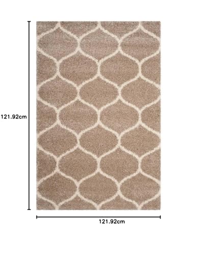 Image of F & B RUGS ; SUPERIOR QUALITY PRODUCTS Firoz and Brothers Handwoven Super Soft Indoor Modern Shag Microfibre Silky Fluffy Smooth 4x4 feet Beige Ivory