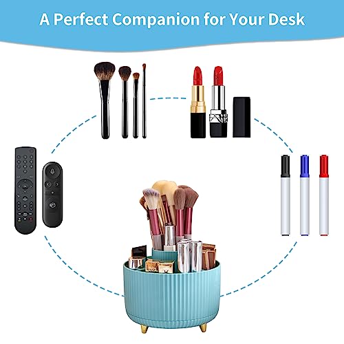 Image of Marbrasse Desk Organizer, 360-Degree Rotating Pen Holder, Desk Organizers and Accessories with 5 Compartments Pencil Holder, Art Supply Storage Box Caddy for Office, Home(Light Blue)