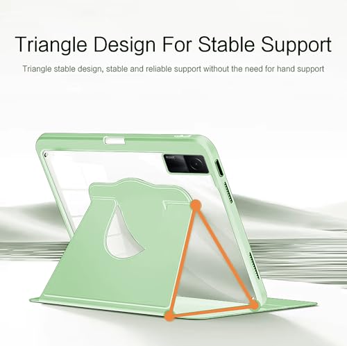 Image of TGK Rotating Case for Redmi Pad SE 11 inch with Pencil Holder 360 Degree Rotation Protective Trifold Stand Cover Clear Back (Mint Green)