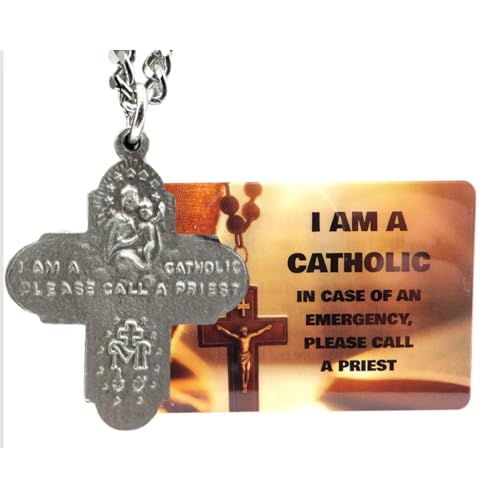 Westmon Works Four Way Medal Set Pewter Scapular Cross on a Stainless Steel Chain with Laminated I Am Catholic Call A Priest Card3