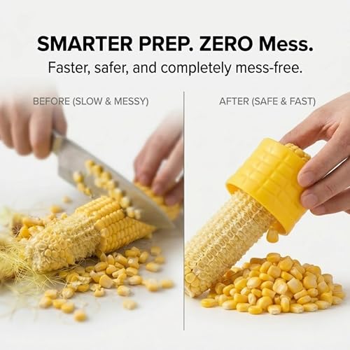 Image of Sweet Corn Stripper Tool Stainless Steel Corn Kernel Remover with Plastic Body | Corn Peeler Cutter for Kitchen | Easy Corn Cob Kernel Remover for Cooking (Multicolor, 1 Pc)