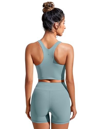 Image of CRZ YOGA Racerback Crop Bikini Tops | Built-in Pads, A-D Cup, High Neck, Swim, Bathing Suit Tank for Women