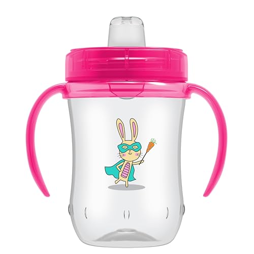 Dr. Brown's Milestones Soft Spout Sippy Cup with Handles, Pink Bunny Hero, BPA-Free, 9 oz/270 mL, 9m+