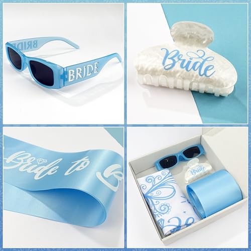 Bride Gifts Set – Bride Head Scarf Bandana, Sash, Sunglasses & Claw Clip, Bachelorette Accessories for Bachelorette Party, Wedding Decor, Bridesmaid Gifts4