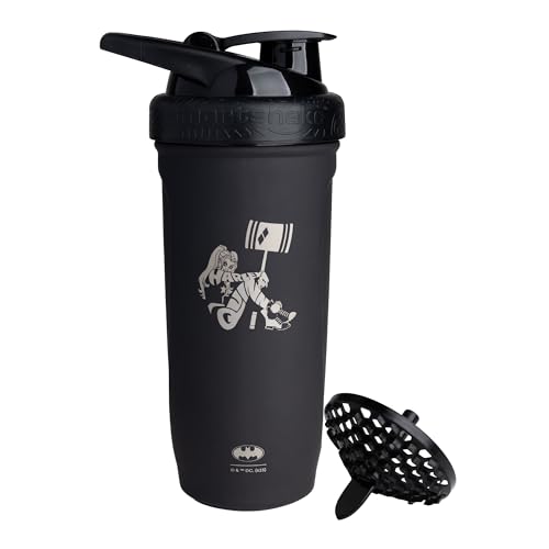 Smartshake DC COMICS Reforce Stainless Steel Protein Shaker Bottle 900 ml | 30 oz - Leakproof Screw-on Lid - BPA Free Unisex - Non Insulated - Harley Quinn Logo