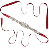 Lauthen.S Rhinestone Sash Belt for Wedding Bride/Baby Shower Dress,Dark Red