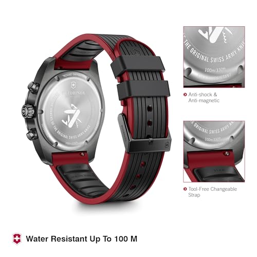 Image of Victorinox Swiss Army Chronograph Black Dial Black and Red Rubber Strap Watch 42mm - 242051
