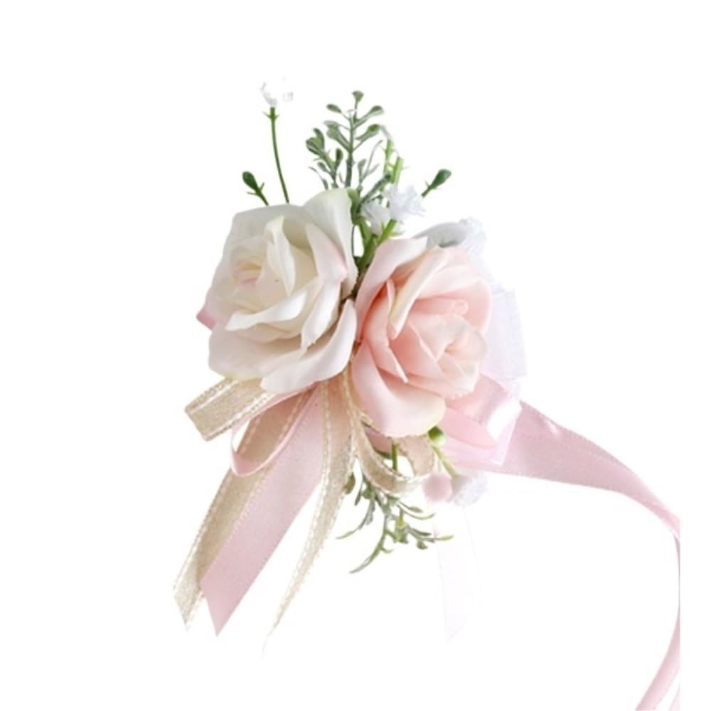 HUFFA Elegant Artificial Wedding Lapel Flowers for Groom and Bride | Wrist Corsages for Parties and Special Occasions(Wristflower)