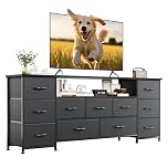 VERMESS 63" Tv Cabinet, Dresser for Bedroom with 11 Fabric Drawers, TV Stand with Power Socket for TVs up to 70", TV Units for Living Room, Bedroom, Black