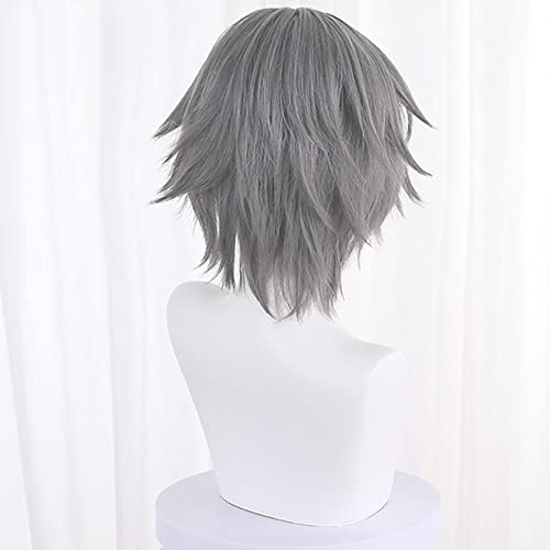 Image of Anime Gray Short Wigs Men Straight Wig with Bangs Women COS Game M!Trailblazer Wigs Halloween,Christmas,Comic con,Game Show,Party