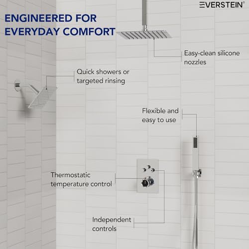 Image of Ceiling Mount 12 inch High-Pressure Rainfall Shower Faucet, Dual Rainfall Shower Head System with Valve (Polished Chrome)