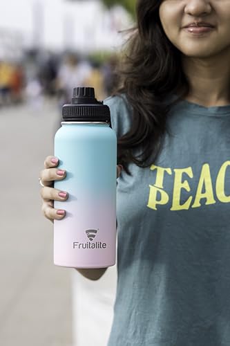Image of Fruitalite Thermosteel Fruit Infuser Water Bottle- 1000ml with Screw /Spout Lid, Steel Infusion Rod, Infused Detox Recipe eBook, Double-Wall Vacuum Insulated Stainless Steel Bottle- Bubble Gum