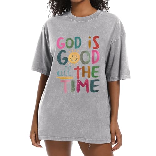Image of Christian Shirts for Women Oversized God is Good Tshirt Vintage Religious Jesus Tees Inspirational Bible Verse Tops