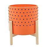 Sagebrook Home Ceramic Planter with Stand – Modern Stoneware Pot for Home & Garden Décor; 10x10x11 Inch, Orange