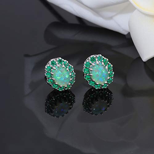 CiNily Sterling Silver or White Gold Plated Opal Stud Earrings With Orange Garnet/Green Quartz Birthstone Earrings Hypoallergenic Jewelry Gift for Women 10mm-12mm2