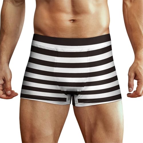 Black And White Horizontal Stripes Men's Underwear Soft Ice Silk Breathable Boxer Briefs Stretch Waist Boxer Briefs