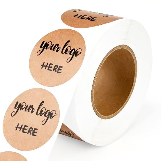 100-500 Pack Custom Brown Kraft Paper Stickers Personalized Brown Labels Customized Kraft Decals with Your Logo and Text. Roll Sticker for Small