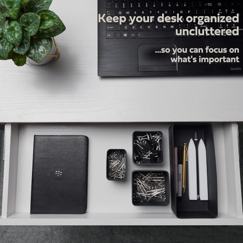 Image of UCRAVO Drawers Organisers Set - 8PCS Black Plastic Drawer Divider Organizer for Desk, Makeup, Jewelry & Kitchen Storage Bins, Drawer Organization for Bathroom, Bedroom & Office