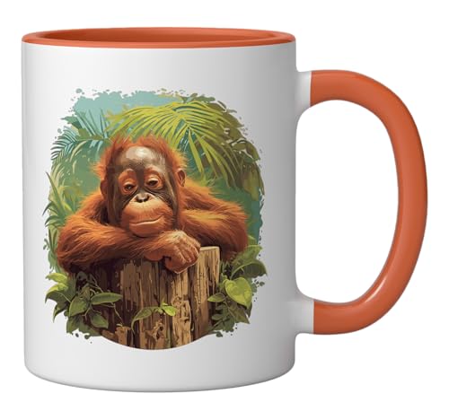 Taza de cerámica Orangutans Naranja/Blanco 11 oz miniatura 2