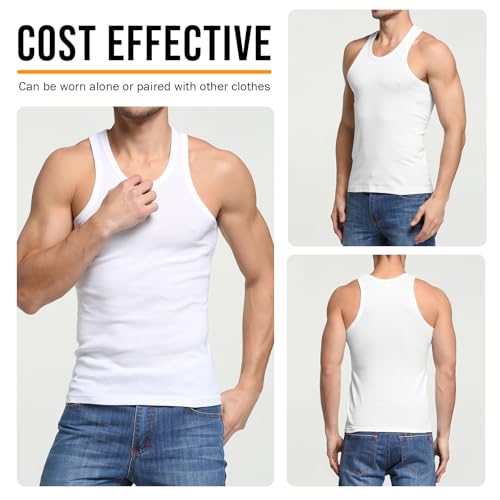 HomyComy Men's 100% Cotton Tank Top Sleeveless Crewneck A-Shirts Basic Solid Undershirts Vest 3 Pack3