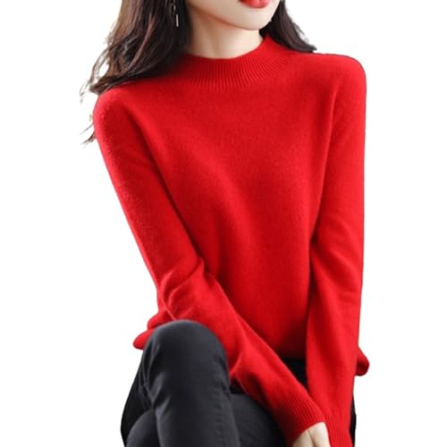 Suéteres de Cachemira para Mujer,Suéter Suave y Acogedor,Suéteres de Cachemira de Manga Larga con Cuello Redondo para otoño e Invierno (XX-Large,Red)