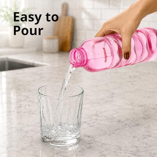 Image of Nayasa Revello 1000 ML Pet Plastic Fridge Water Bottles Set of 6 | BPA Free | Leak Proof | Airtight Lid | Pink