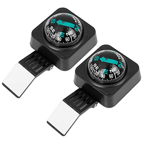 X AUTOHAUX 2pcs Car Compass Ball Dashboard Self Adhesive Mount Navigation Black
