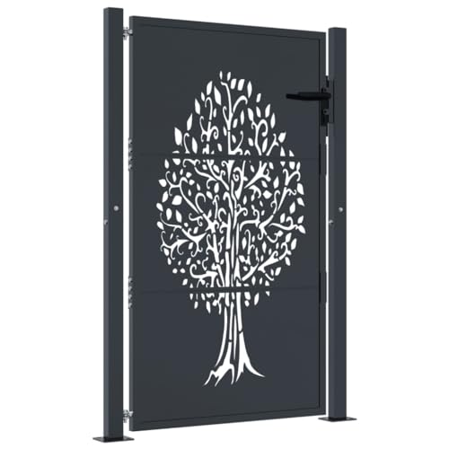 vidaXL Gartentor, Gartentür mit Baum-Design, Abschließbar Hoftor Eingangstor für Garten Terrasse, Tor Zauntor Gartenpforte, Anthrazit 105x155 cm Stahl
