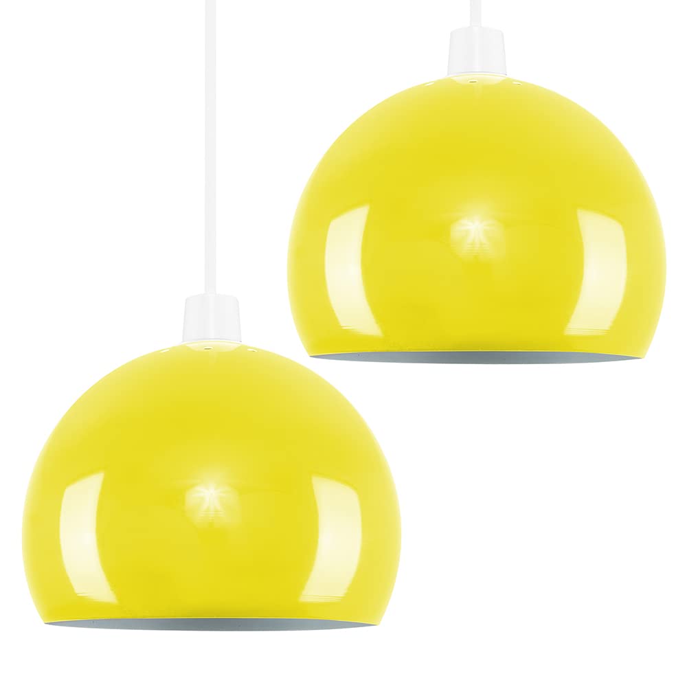 Minisun Yellow | Mini Retro Gloss Arco Style Dome Ceiling Pendant Light Shades | Pendant Lights, Home Décor & Improvement Essential | Set Of 2 | Includes Bulb [3000K Warm White] | 20Cm Shade Width