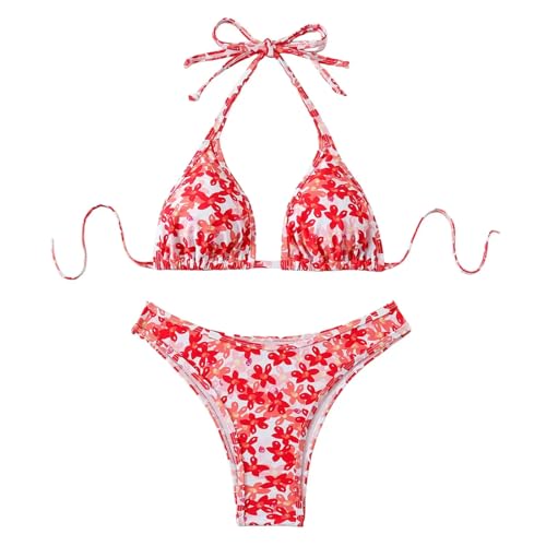 CHENWEIHAI Bañador Mujer Set De Bikinis con Estampado Sexy Bañador De Mujer Vendaje Bañador De Dos Piezas Bañador De Cintura Baja para Mujer (Masculino/Rojo)