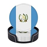 6 Stück Guatemala-Flaggen-Leder-Untersetzer mit Halterung 
