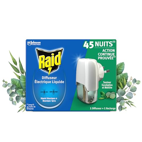 Raid Diffuseur Électrique Liquide Répulsif Moustiques et Moustiques Tigres 45 Nuits - Senteur...