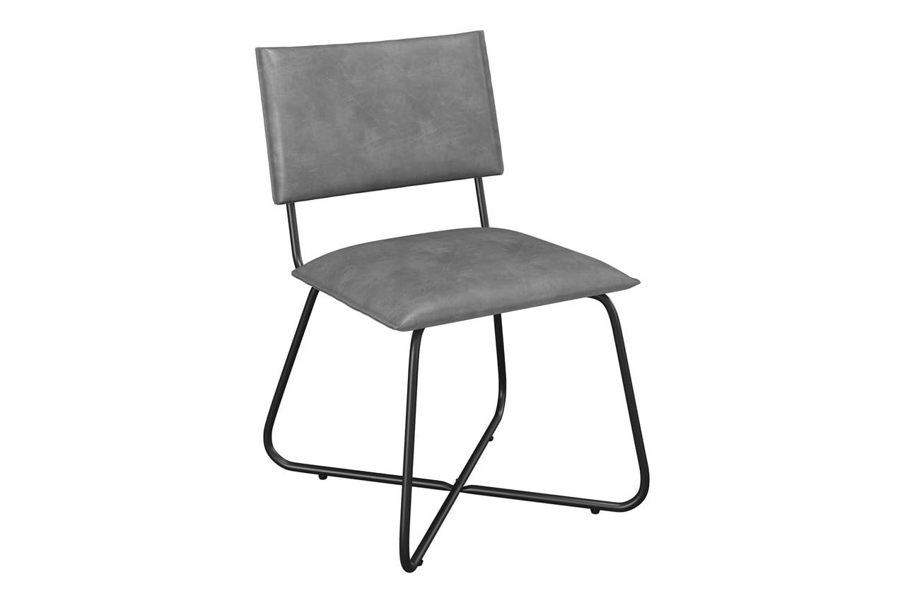 Inmod Nash Side Chair, Grey Modern Dining Chairs, Mid-Century Armless Chair, Faux Leather Side Chair