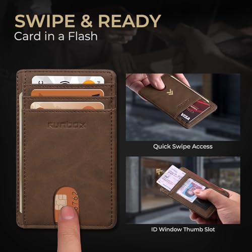 Image of RUNBOX Slim Minimalist Front Pocket RFID Blocking Leather Wallets for Men and Women Card Holder Wallets Gifts for men