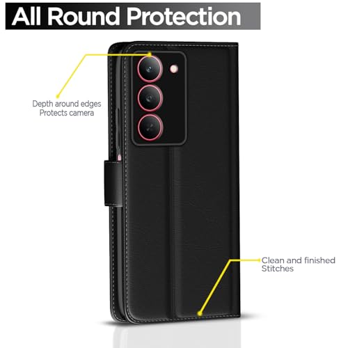 Image of Pikkme Flip Cover Leather Finish | Inside TPU with Card Pockets | Wallet Stand and Shock Proof | Complete Protection Button Flip Case for Realme Narzo 80x 5G / Realme P3x 5G / Realme 14X 5G (Black)