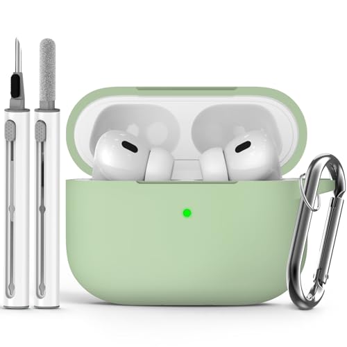 Image of Ljusmicker for AirPods Pro Case Cover with Cleaner Kit,Pastel Green | Silicone Protective Cover for Apple AirPods Pro 2nd /1st Generation Case with Keychain for Women Men,Shockproof