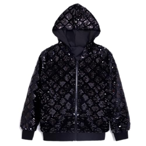 Cilucu Kids Jackets Girls Boys Sequin Zipper Coat Jacket for Toddler Girls Birthday Halloween Christmas Outerwear Clothes Sparkle Hoodie Black 5-6T -  CI-GJ01-BLACKH-L